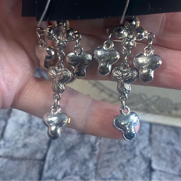 Pink and Silver Cluster Drop Earrings Elegant Sparkly Dangle Style - Picture 4 of 6